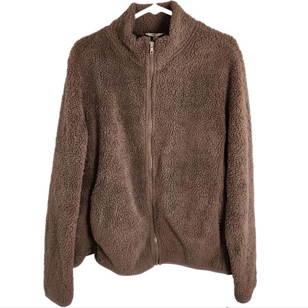 𝅺ENTRO Brown Zip Up Teddy Jacket Size Large